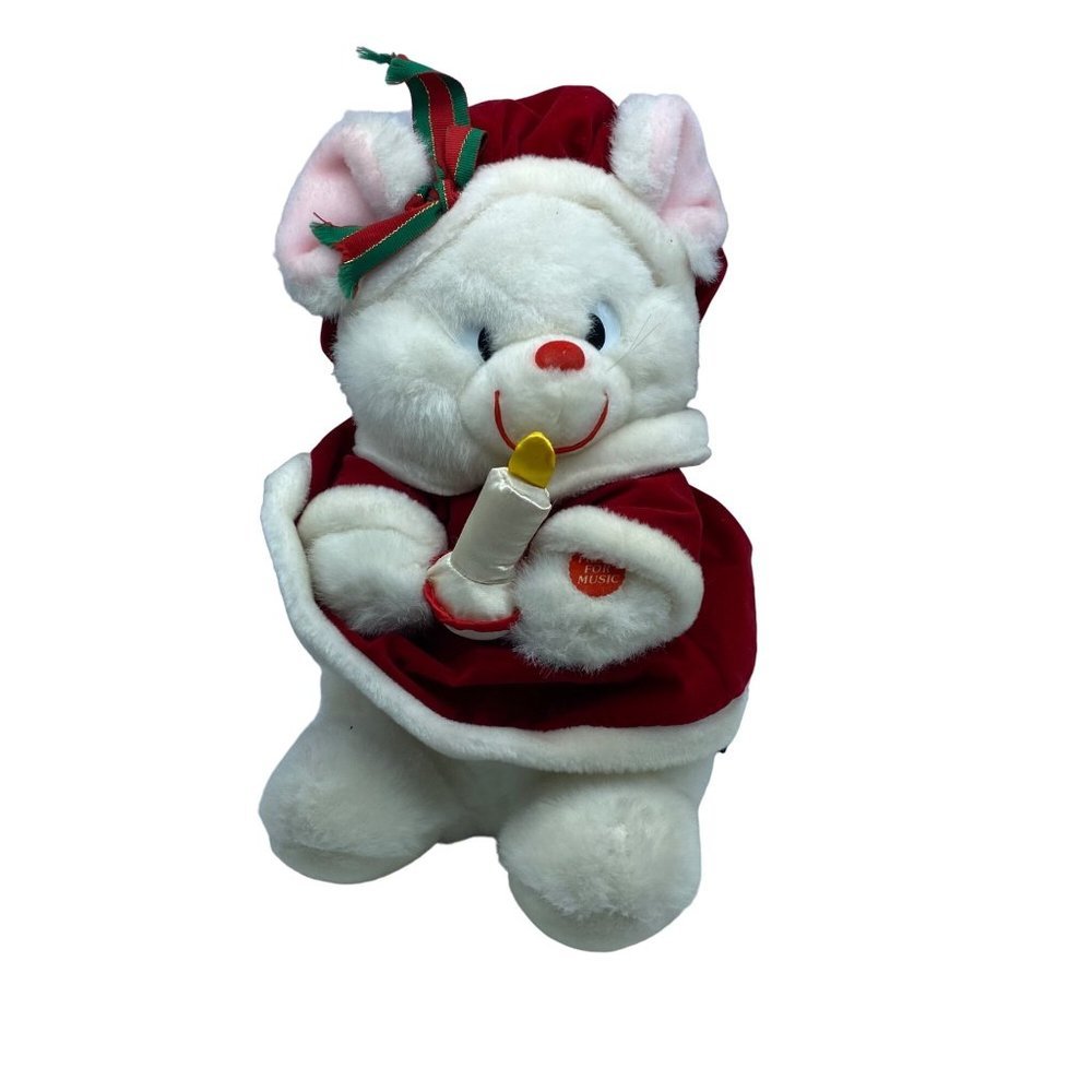 Christmas Holiday Red Dress Candle Cap Hat Mouse Stuffed Animal Plush Toy 13”